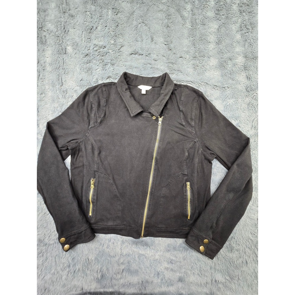 Time and Tru Womens XL Black Moto Jacket Knit Asymmetrical Zip TTL39360